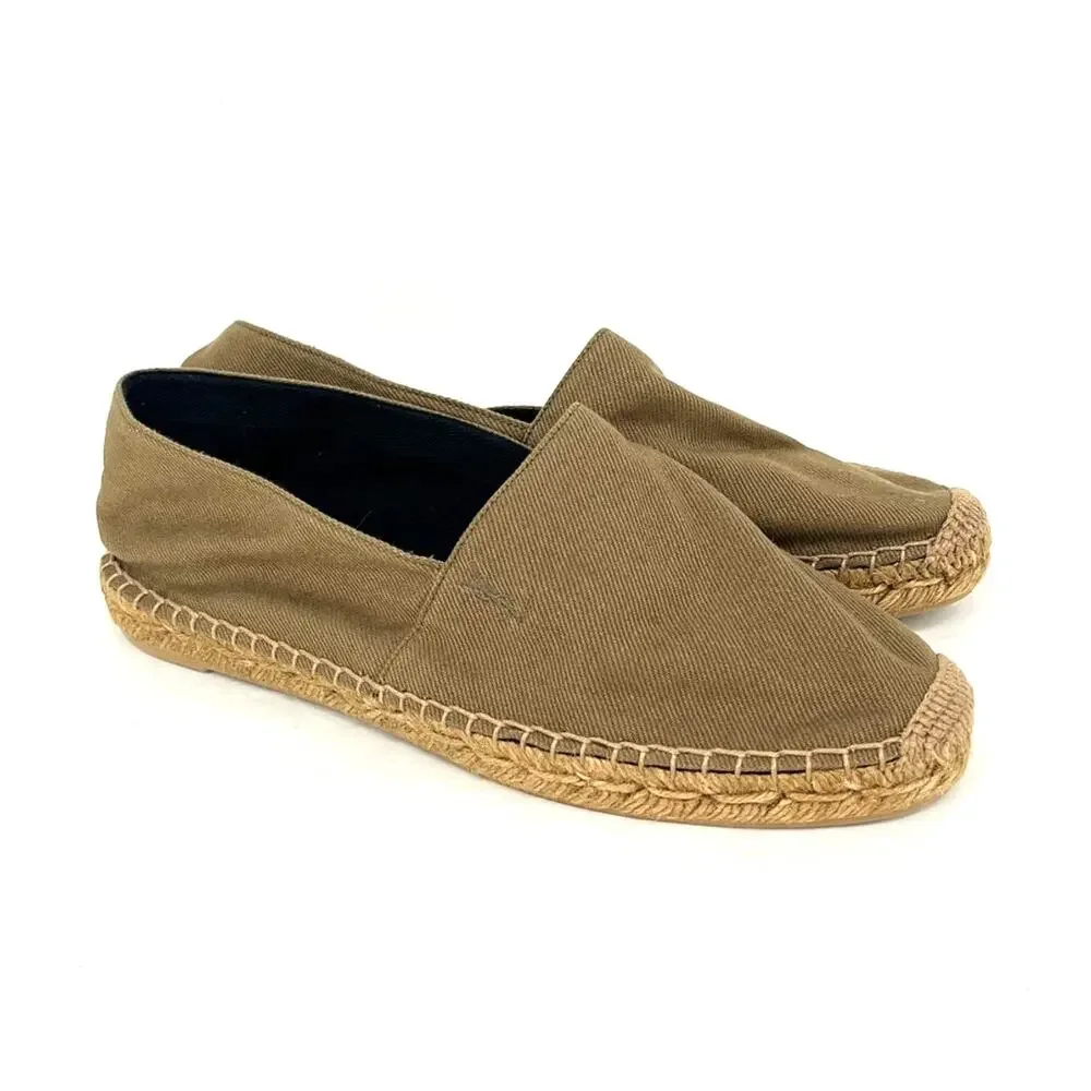 Saint Laurent YSL Cassandre Espadrilles Womens 39.5 Khaki Canvas Flats